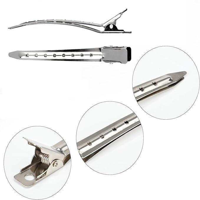 24Pcs Duck Billed Hair Clips for Styling Sectioning, Metal Hair Clips for Women Long Hair, Metal Alligator Curl Clips for Hair Roller Salon (Silver)