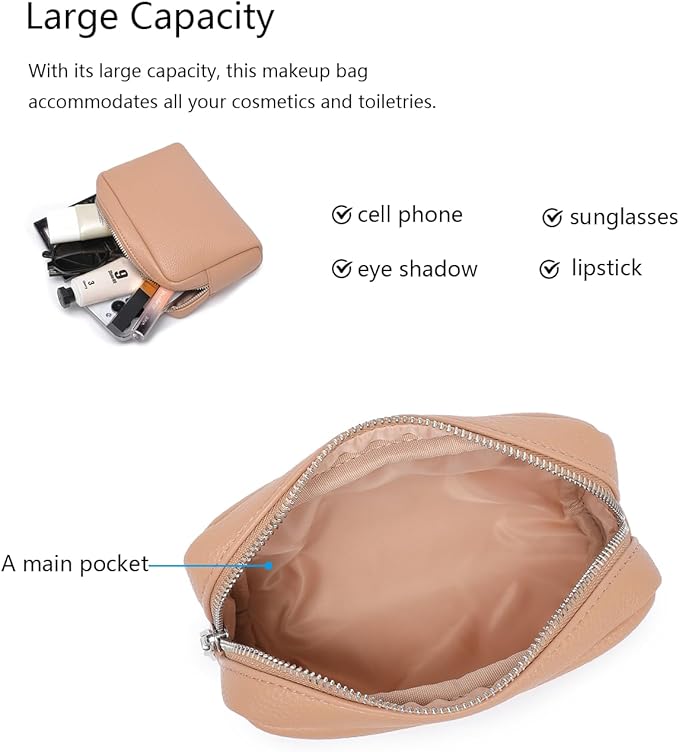 Makeup Bag Large Capacity Women's Classic Black Wash Bag Adjustable Partition Wash Brush and Cosmetic Carrying Bag (Camel pink)