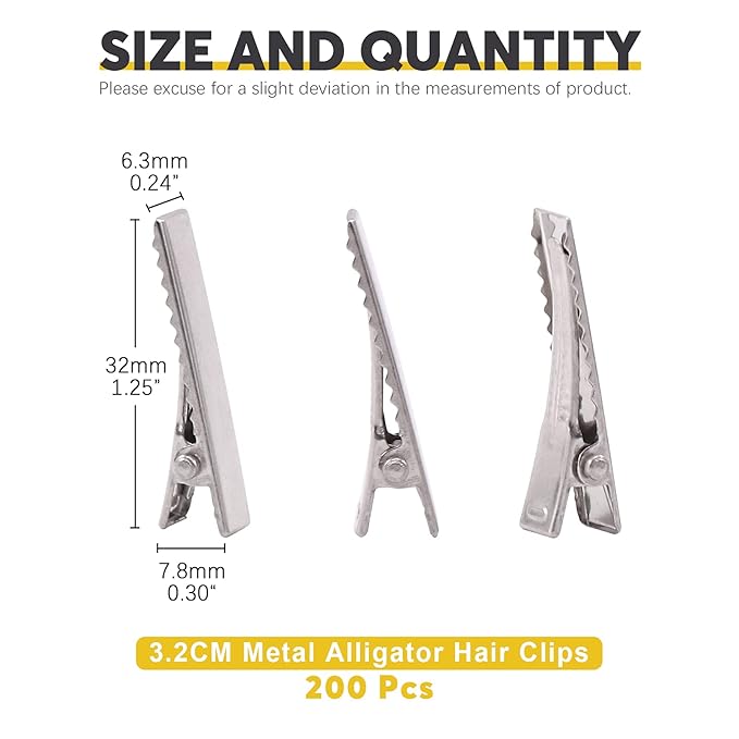 200Pcs 1.25 inch/ 3.2 cm Alligator Hair Clips Bulk Silver Single Prong Hair Clips For Bows Making Hair Pins For Sectioning Hair Styling And Sectioning Hairdressing DIY Crafts