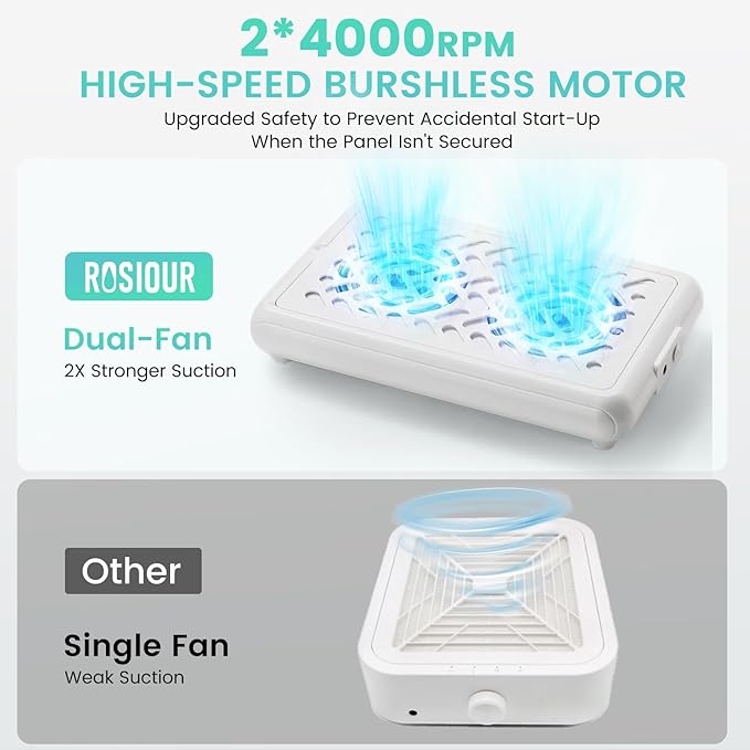 Nail Fan Dust Collector, Dual Fan Design Nail Vacuum Dust Collector with 30 Filter Papers & Cleaning Brush - Quiet, Powerful Suction for Salon & Home Use