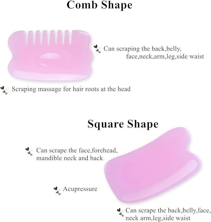 YUYONGTANG 7 Pieces Gua Sha Scraping Massage Tool,Natural Resin GuaSha Tool Massage Tools Set for Face Back and Neck Release,Reduce Muscle Pain,with Storage Bag (Pink)