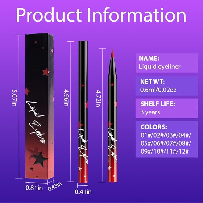 evpct Red Matte Liquid Eyeliner Waterproof Smudge Proof, Red Eye Liner Liquid Liner for Face Body Paint, Long-lasting Eyeliner Waterline Thin Quick-dry Eyeliners Pencil Eye Makeup Stay all Day