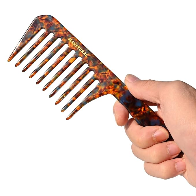 D1 | wide tooth comb 7.4"for easy portability. Suitable for Women's/girl curly, curly and tight hair, the short handle design is easy to carry. Acetate comb (Tortoise A)