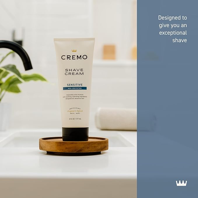 Cremo Sensitive Shave Cream, Astonishingly Superior Ultra-Slick Shaving Cream for Men, Fights Nicks, Cuts and Razor Burn, 6 Fl Oz