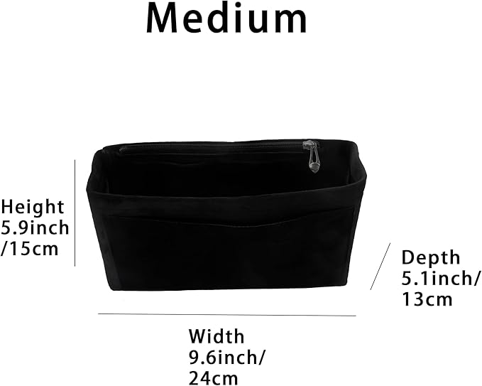 Purse Organizer Insert, Suede Bag Organizer Handbag Tote Shaper, Suede Material, Soft and Non Damaging Bag (Black, Medium)