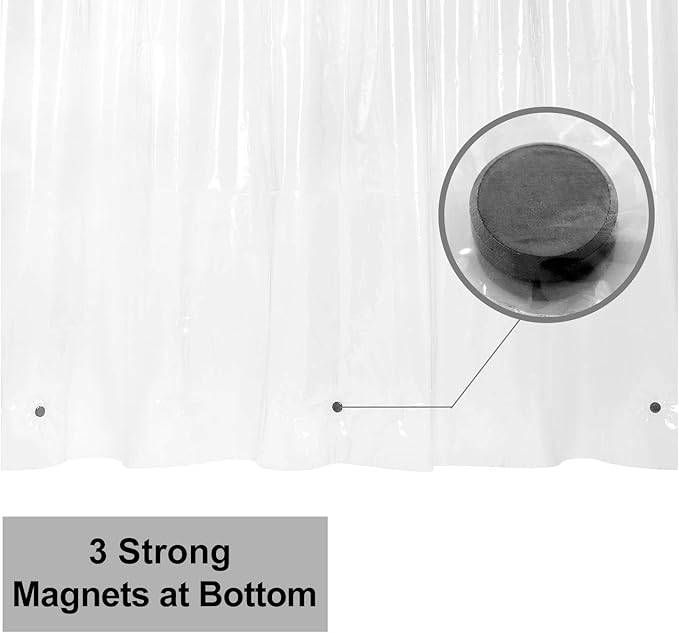Barossa Design Narrow Shower Curtain Liner with 3 Magnets - 36" x 78", Waterproof PEVA Shower Liner for Small Long Bathroom Stall, PVC Free, Metal Grommets - Clear, 36X78