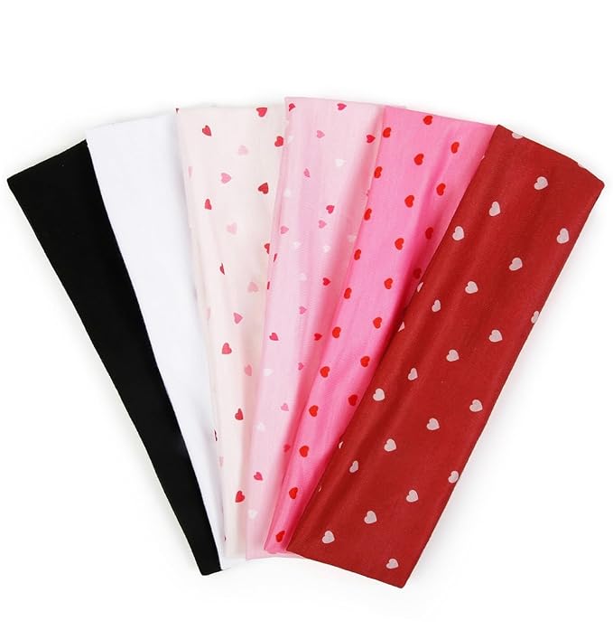 TERSE Valentine’s Day Headbands for Women Valentine Women's Hair Accessories: Cute Heart Print Head Bands for Women's Hair Red Pink Cloth Hairband Gifts 6PCS