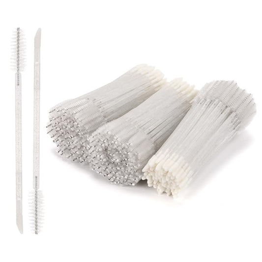300 Pcs Disposable Mascara Wands Dual Ended Eyelash Brush Lip Brush, Lipstick Applicator Eyebrow Spoolies Brush for Eyelash Extensions - White