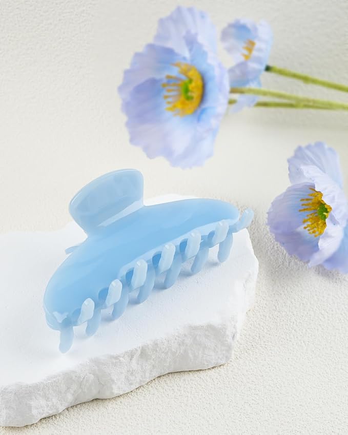 MAORULU Cute Claw Clip for Women – 4'' Large Acetate Hair Clips for Thick Thin Curly Long Hair, Durable Hair Clamps Non-slip Jaw Clip, Strong Hold, Stylish French Design (Baby Blue)