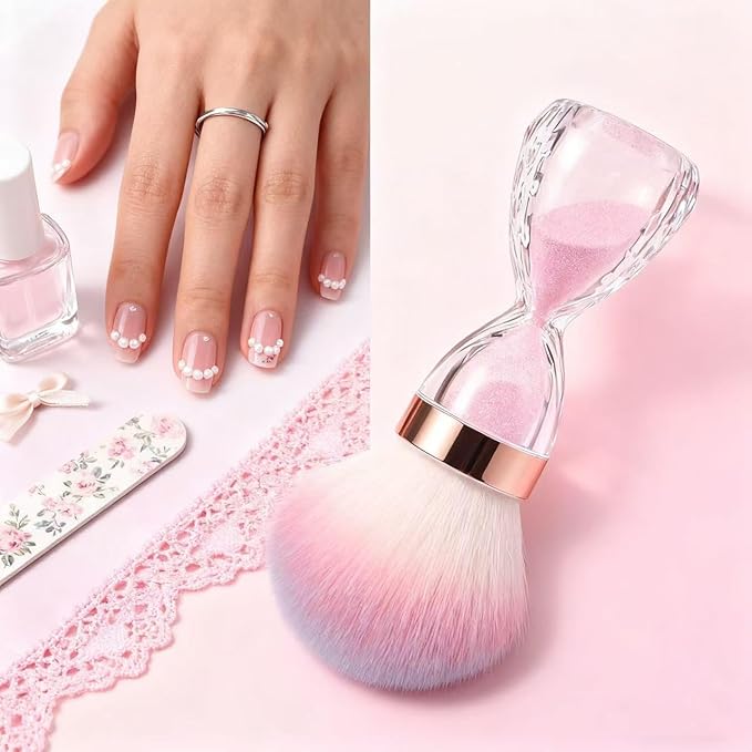 Nail Dust Brush Set, 2 Pack Hourglass Shape with Cases, Soft Dense Hair for Manicure Pedicure (pink)