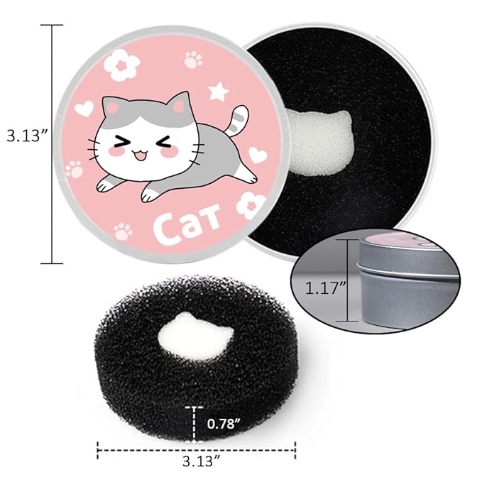 Makeup Brush Cleaner - 4 Pack Color Removal Sponge Brush Cleaner with One Silver Tin and Lid - Stipple Sponge for Quick Color Switch, Travel (Cat)