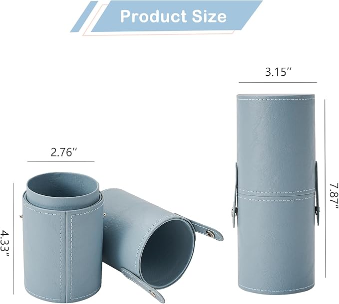 Portable Makeup Brush Holder, Waterproof PU Leather Travel Makeup Brush Case Bag Cup, Brush Storage Dustproof Bag (08Light Blue)