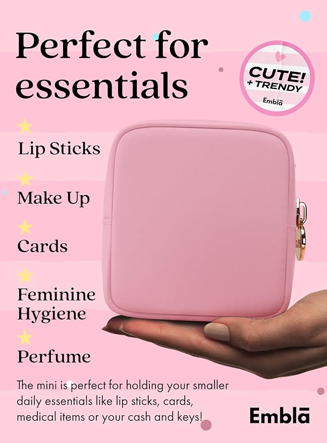 Embla Makeup Bag Travel Cosmetics Pouch and Toiletry Bag, Nylon Zipper Pouch Purse, Cute Make Up Organizer Storage Tote for Women Girls, Travel Skincare Case, Small Makeup Bags, Flamingo Pink