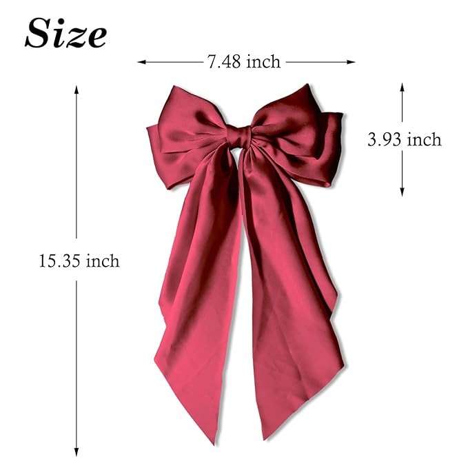 3 Pieces Large Hair Barrettes with Long Tail Bowknot Clips for Women and Girls (Red, Green, Black)
