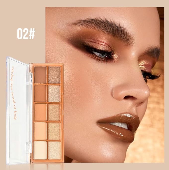 10 Neutral Nude Brown Eyeshadow Palette – High-Pigment Matte & Shimmer Eye Shades in Ivory Cream, Camel, Toffee & Champagne – Easy-Blend & Long-Lasting Shadow for Natural Daily Looks & Mature Eyes