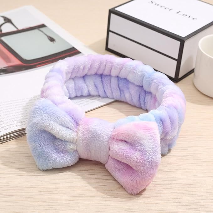 12pcs Spa Headband Soft Bowknot Spa Hair Band Coral Fleece Headband Makeup Headbands for Face Washing Skin Care Shower Yoga Headwraps for Women Girls (Pattern C)