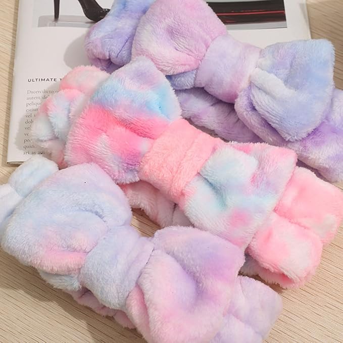 12pcs Spa Headband Soft Bowknot Spa Hair Band Coral Fleece Headband Makeup Headbands for Face Washing Skin Care Shower Yoga Headwraps for Women Girls (Pattern C)
