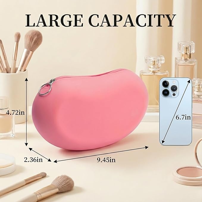 Silicone Makeup Bag for Travel, Zipper Makeup Tools Bag, Large Makeup Brush Holder, Waterpoof Toiletry Bag, Large Capacity Cosmetic Bags, Gifts for Girls Girlfriend Wife Birthday Gift (Rose pink)