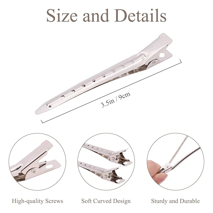 yoyokid 60PCS Hair Clips For Styling, 3.5inch Metal Duck Billed Hair Clips For Styling Sectioning, Curler Alligator Clips Hair Pins For Thick Hair Roller Salon, Silver