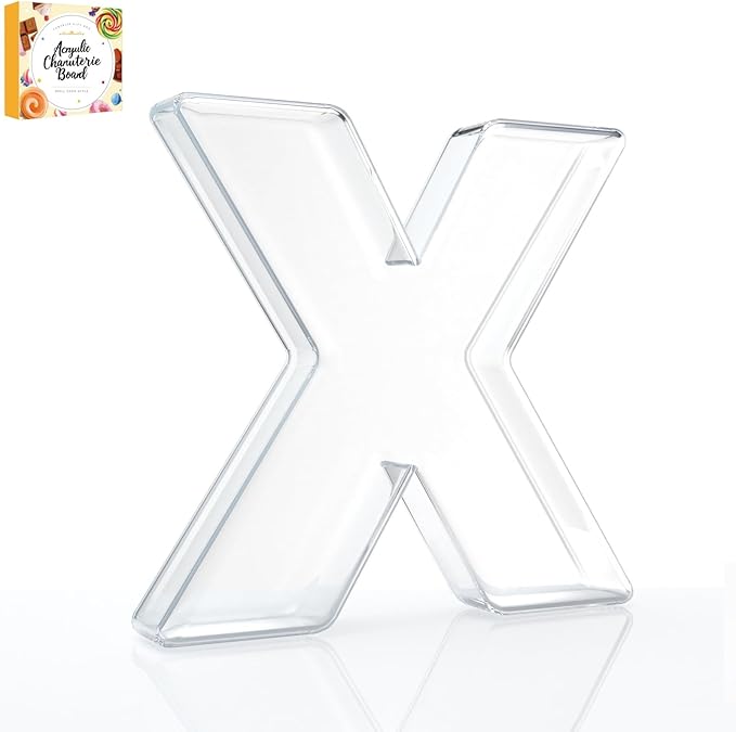 10" Acrylic Charcuterie Letters Fillable Tray, Reusable Alphabet Number Shaped Serving Plates for Charcuterie Board, Display Fruit, Candy, Cake, Party Decor, Birthday, Anniversary（X）