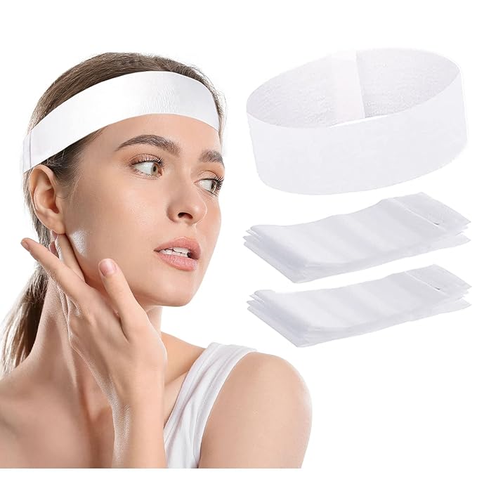 200 Pieces Disposable Facial Headbands for Women Individual Wrapped Elastic Makeup Head Band Headwraps for Facials Skincare Spa