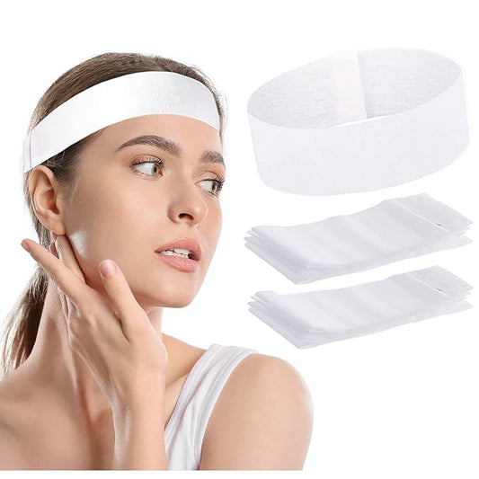 200 Pieces Disposable Facial Headbands for Women Individual Wrapped Elastic Makeup Head Band Headwraps for Facials Skincare Spa