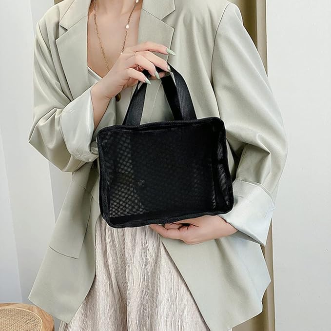 Mesh Cosmetic Bag 3 Pieces Mesh Makeup Bags Zipper Pouch Travel Cosmetic Organizer Toiletry Bag