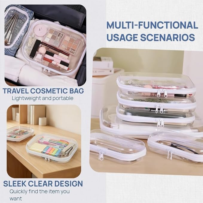 3PCS Clear Hard Plastic Zipper Case, Double Zippers Hard Pouch, Portable Travel Organizer Bin Clear Makeup Bag for Toy Storage, Snack Bag, Cosmetics, Pencil Case, Diaper Bag,Toiletry Bag(3PCS-M-Black)
