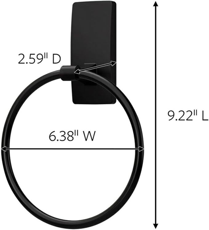 Command Hand Towel Holder Matte Black with Water Resistant Command Strips, Rust Resistant Bathroom Organizer, Holds up to 5 lbs