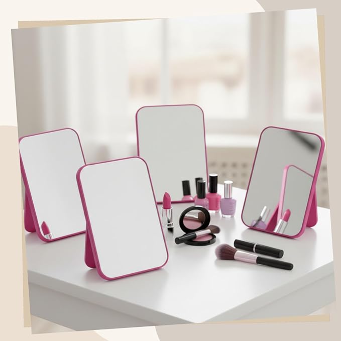 12 Pack Desktop Makeup Mirror Bulk 90° Adjustable Portable 8" Vanity Table Mirror with Stand, Folding Travel for Makeup Party Spa Party, Women, Cosmetics Personal Beauty (Pink)