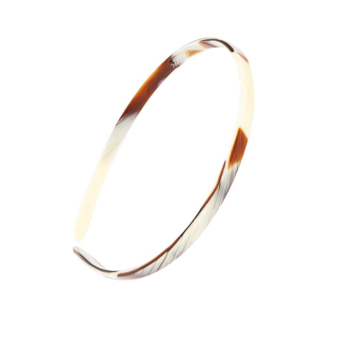 Thin Headband for Women, France Luxe 1/4" Ultracomfort Headband, Amber Brown & Ivory Natural Horn, Flexible Fit with No Slip Gentle Teeth, All-Day Hold