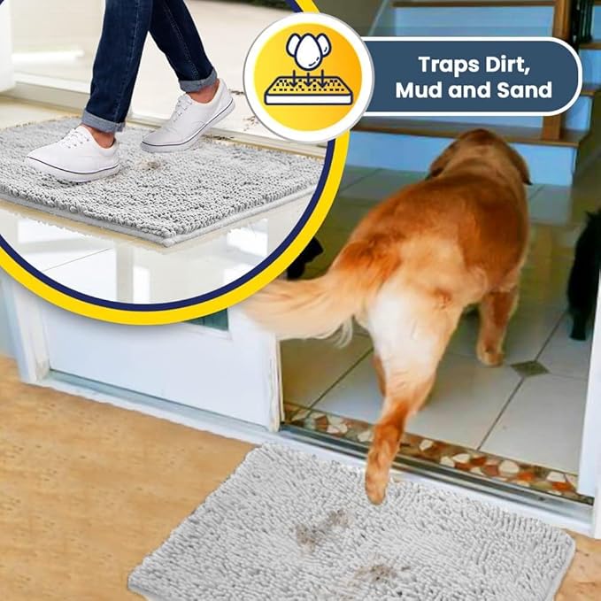 Muddy Mat® | Super Absorbent Door Mat Indoor, Microfiber Quick Dry Chenille Entryway Rug, Non-Slip Front Door Mat, Indoor Mats for Entryway, Machine Washable Pet Rug, White 28"x18"