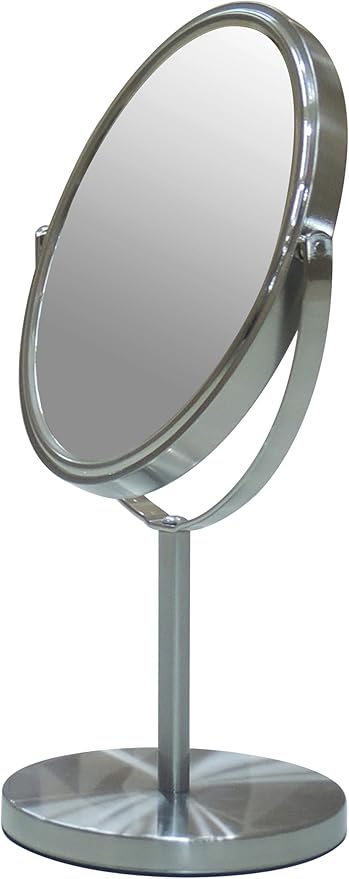 Free Standing Double Sided Tabletop Makeup Metal Vanity Mirror 1X and 3X Magnification, Oval, Swivel Mirror for Desk, Bedroom, Bathroom Nickel
