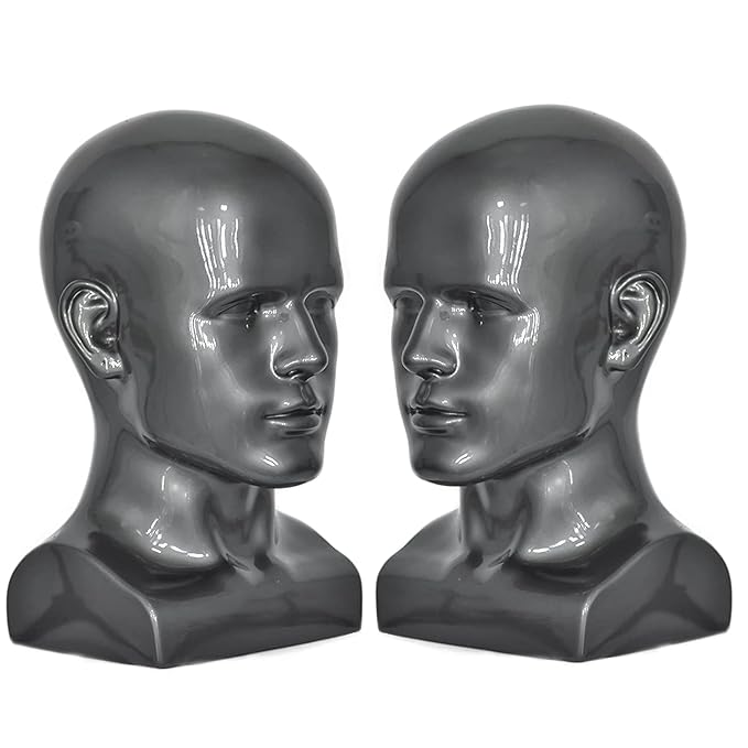 PVC Silver Grey Male Mannequin Head Display Head Stand Wig Display Head Model Men Manikin Head Dolls for Display Headset, Headphone, Game Console, Hats, Wigs Jewellery (Silver Grey)