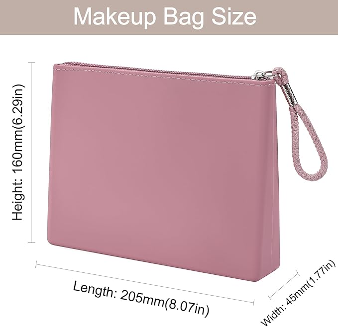 Silicone Makeup Bag for Purse Zipper Cosmetic Pouch Makeup Brush Holder Large Makeup Organizer Silicone Travel Pouch for Women (Brick Red)