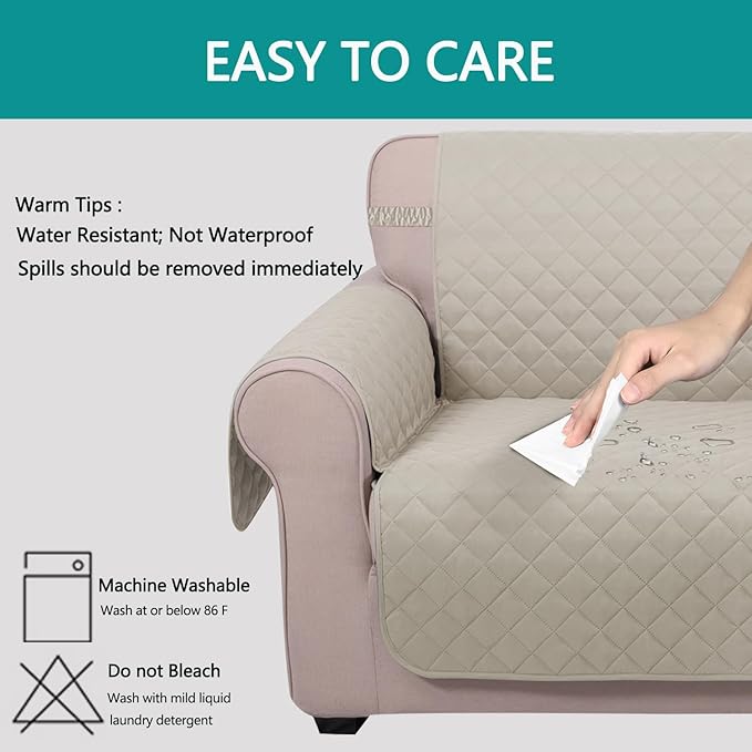 U-NICE HOME Futon Sofa Covers Reversible Sofa Slipcover Armless Cover Furniture Protector Couch Cover Water Resistant (Futon, Beige/Beige)
