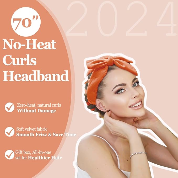 Heatless Curls Overnight, 70" Velvet Hair Curlers for Long Hair, No Heat Hair Rollers - Orange