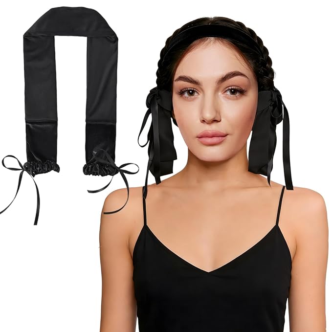 Curling Tie New Hair Curlers to Sleep in, Heatless Curls Overnight Headband, Soft Ribbon Wrap for Long Hair, Perfect Natural Curls Bouncy Curly Hairstyle Hair Suitable for All Hairs Types (Black)