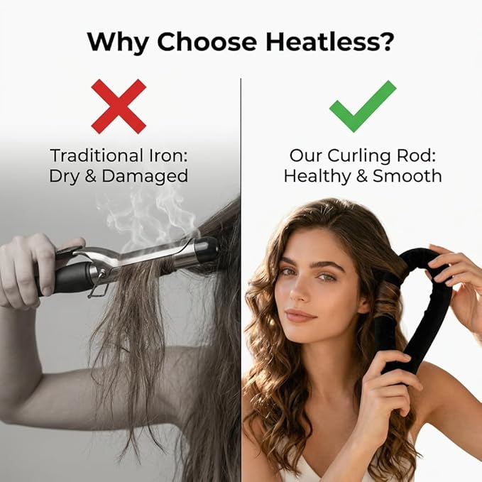 Overnight Heatless Hair Curler Blowout Rods Jumbo, Heatless Curls Satin Flexi Rods for Overnight Sleeping, No Heat Curling Tool for All Hair Types, Soft Heatless Hair Curler (Black，4 Rods)