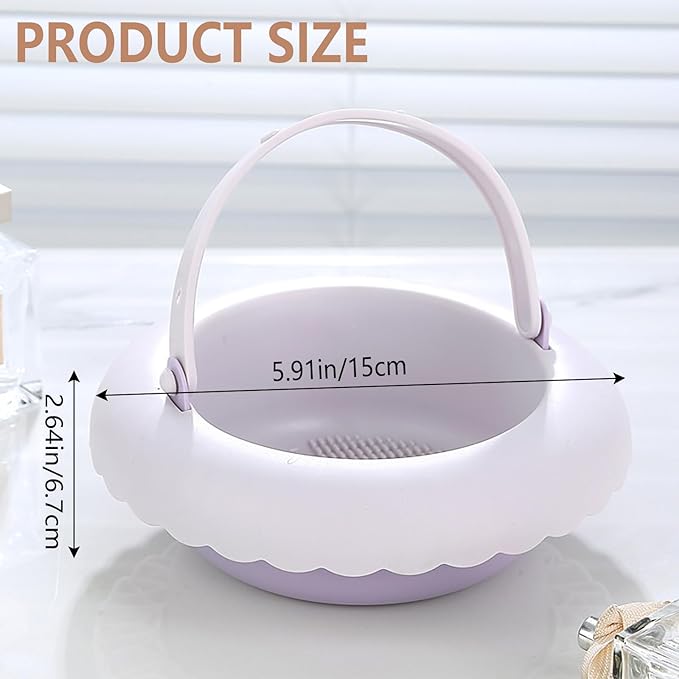 3-in-1 Makeup Brush Cleaner Mat, Silicone Brush Cleaning Bowl, Cleaning Tool & Storage Organizer for Brushes and Air Drying (Purple)
