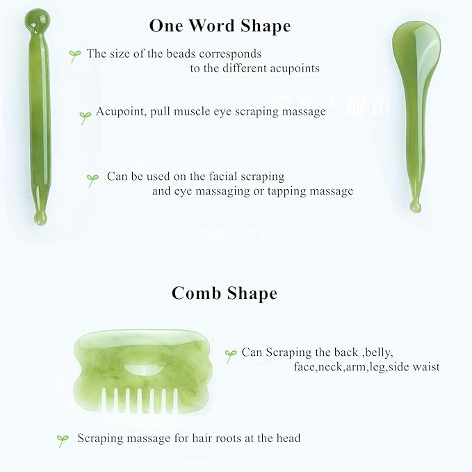 YUYONGTANG 7 Pieces Gua Sha Scraping Massage Tool,Natural Resin GuaSha Tool Massage Tools Set for Face Back and Neck Release,Reduce Muscle Pain,with Storage Bag (Green)
