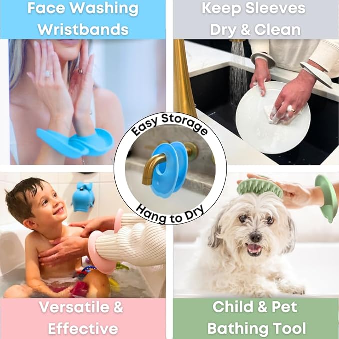 LiquiBands Face Washing Wristbands – No More Wet Sleeves with This Skincare Essential - Silicone Spa Bands to Catch Water Drips – Stocking Stuffer for Girls & Women (Sky Blue, 1 Pair)