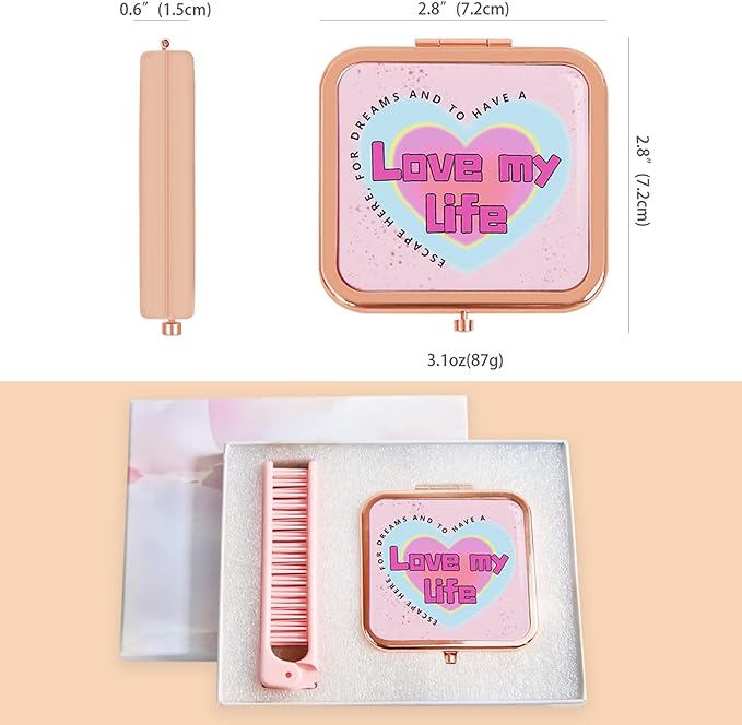 Pocket Mirror for Women, Small Travel Mirror 2X Magnifying, Portable Folding Mini Pocket Mirror for Handbag, Purse, Compact Unique Gift for Sister Friend Mom Wife