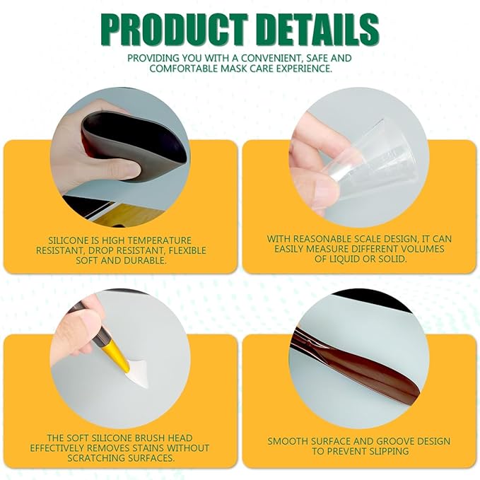 Silicone Face Mask Mixing Bowl Set, Microwavable Silicone Facial Mud Bowl with Bowl Stick Spatula, Face Mask Applicator, Measuring Cup, Cosmetic Beauty Tool for Home Salon