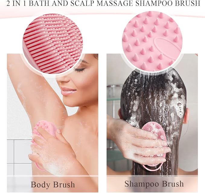 Silicone Body Scrubber, Silicone Loofah, 2 Pcs Silicone Shower Scrubber, Exfoliating Silicone Shower Scrubber, 2 in 1 Silicone Body Scrub Brush Scalp Massager Shampoo Brush for All Skin Men Women Kids