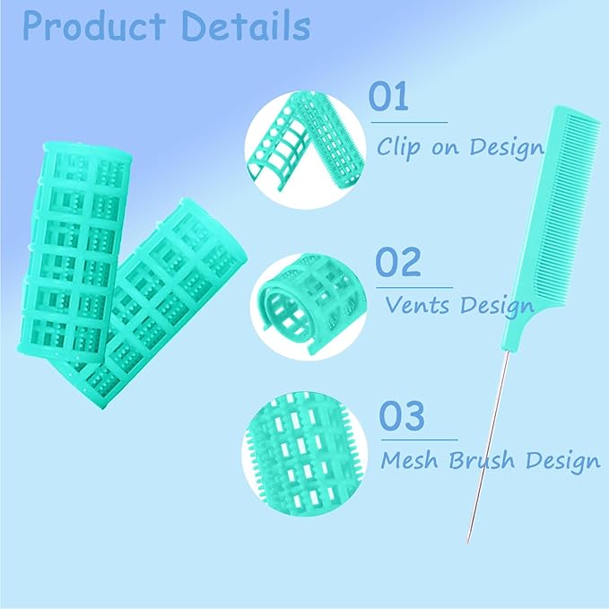 24PCS Plastic Hair Rollers Set 2.0cm/0.8in Heatless Rollers Hair Curlers Snap on Rollers Self Grip Rollers Hairdressing Curlers Tools for DIY Hairdressing Hair Salon (Green)