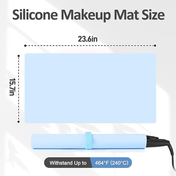 Silicone Makeup Mat for Vanity, 23.6" x 15.7" Heat Resistant Vanity Mat, Easy to Clean & Waterproof, Portable Makeup Accessories for Use While Traveling (Light Blue)