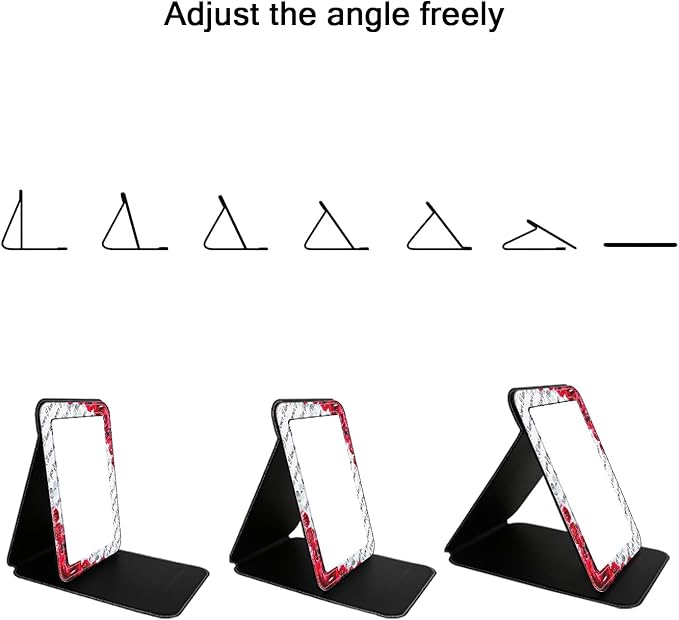 for Mom Folding Travel Makeup Mirror, PU Portable Adjustable Rectangular Ultrathin Vanity Mirror Rounded Corners with Stand, for Travel, Camping, Home Large