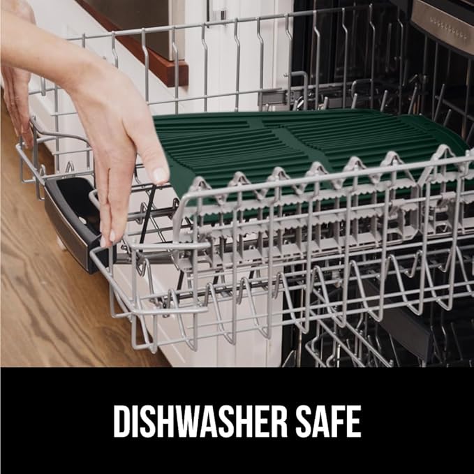 GORILLA GRIP 100% BPA-Free Silicone Dish Drying Mat for Kitchen Counter, Quick Dry, Water Catching Ribbed Design, Easy Clean Waterproof Sink Liner, Heat Resistant, Fits Under Rack, 12x16, Hunter Green