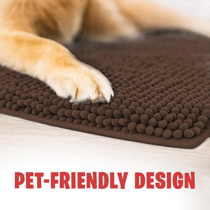 MudGuard Mat™ Dog Door Mat for Muddy Paws, Super Absorbent Microfiber, Non-Slip Indoor Mat, Quick Dry Chenille Mud Mat for Dogs & Entryway, Washable, Choco 36" x 60"